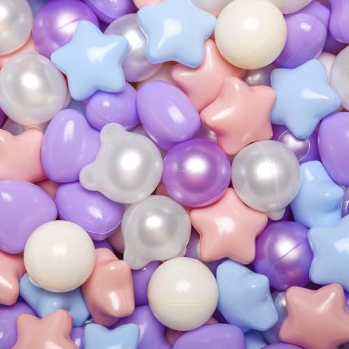 Realhaha Star Ball Pit Balls with Bear and Heart Shape, for Toddlers Babies Kids Playpen Pool Puppy Dog Cat Play, 200pcs, Purple Blue