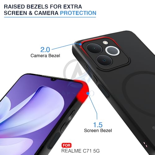 Image of AESTMO Realme C71 Back Cover | 360 Protection | Matte Frosted Hard Back Translucent | Compatible with MagSafe Accessories for Realme C71 (MagSafe Matte Hard Black Bumber)