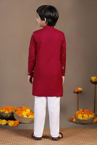 Image of Fashion Dream Boys Cotton Blend Geometric Kurta Payjama Set| Ethnic Set