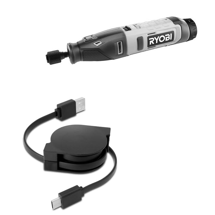 BoxWave Cable Compatible with Ryobi USB Lithium Rotary Tool KIT - miniSync - USB-A to USB Type-C, Retractable Cable - USB-A to USB Type-C for Ryobi USB Lithium Rotary Tool KIT