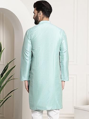 Image of SOJANYA Men's Pintuck Silk Blend Embroidered Kurta