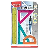 Juego de Geometría Maped Irrompible 5 Piezas | Escuadras, Transportador y Regla | Accesorio Escolar Resistente y Preciso...