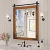 Farmhouse mirror for wall 22×30 inch brown wood framed rectangle bathroom vanity mirror barn door style mirrors decor mirror for living room bedroom entryway  urban country home decor