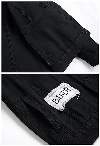 Image of LZLER Men's Denim Jackets Distressed Destroyed Classic Vintage Slim Fit Ripped Fashion Trendy Trucker Jean Jackets