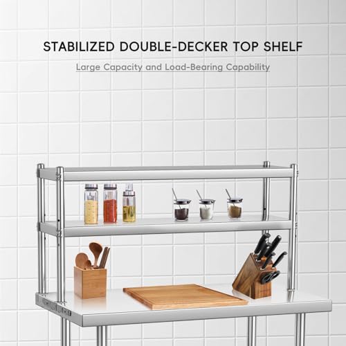 Image of Commercial Stainless Steel Prep Table with Adjustable Shelves and Side Hooks, 39 inch X 24 inch Heavy Duty Workstation for Restaurant, Kitchen, or Workshop (48 inchX24 inch)