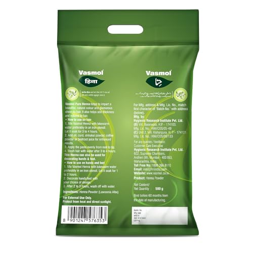 Vasmol Henna 100% polvo puro para cabello y mehndi 500g miniatura 4