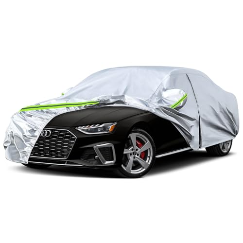 Image of Waterproof Car Covers Replace for 2008-2025 Audi A4 /S4 Sedan, 6 Layers Silver All Weather Custom-fit Car Cover with Zipper Door & Windproof Bands for Snow Rain Dust Hail Protection
