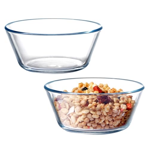 NUTRIUPS Set di 2 ciotole piccole in vetro trasparente da 400 ml, set di ciotole da dessert da 11,5 cm, piccole ciotole in vetro temperato da 0,4 l, per cucina, microonde e forno