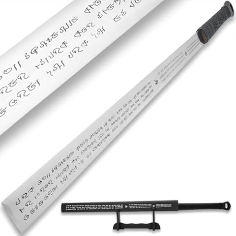 K EXCLUSIVE Full Tang Triple Edged Sword | Detailed Inscriptions | Hardwood Handle with Black Leather Wrap | Matching Scabbard | Display Stand Included | Overall 41 1/4" Cover