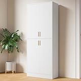Cozy Castle Kitchen Pantry Cabinet, 71' Tall Wood Storage Cabinet with Doors and Shelves 4 Doors Freestanding Cupboard for Dining Room Living Room Bathroom Furniture, White