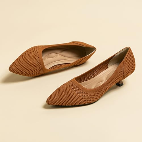 MRKEWUNEY Casual Knit Kitten Heel Pumps fo Women Classic Woven Low Heel4