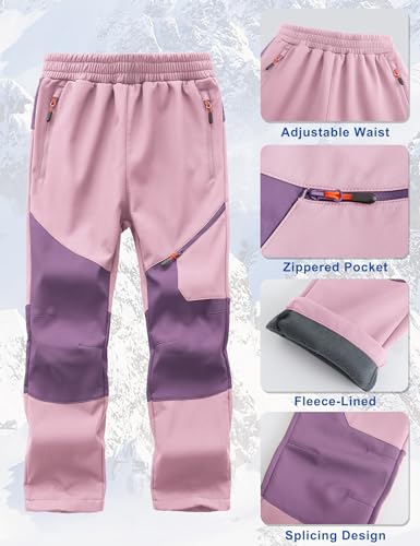 Image of Kids Winter Pants Fleece Lined Waterproof Boys Ski Pants Thermal Outdoor Softshell with Zipper Pockets