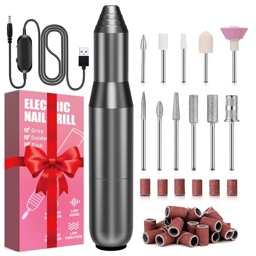 FOLAI Torno Para Uñas,11 en 1 Lima Electrica Uñas, Kit de Manicura y Pedicura EléCtrico Profesional,Velocidad Ajustable entregar Anillos de Arenas(Negro)…