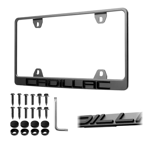 CADI License Plate Frame Stealth Black Powder Coat UV Resistant Rust-Proof Steel 1pcs Plate Holder - Compatible with CADDY Escalade CTS SRX STS CT4 CT5 Lyriq (3D RAISED LETTER w/ MOUNTING HARDWARE)
