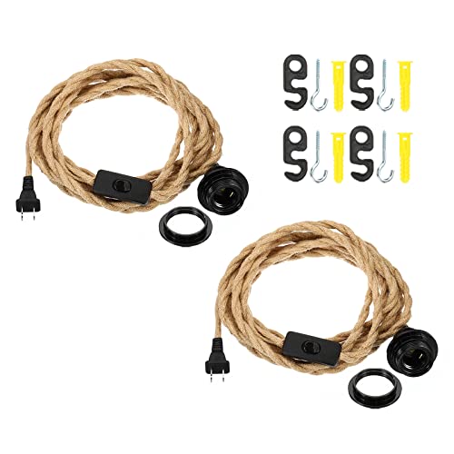 Patikil 15Ft Plug In Pendant Light Cord, 2 Pack Hanging Rope Pendant Light Kit With Switch For E26 Bulb Vintage Twisted Rope For Farmhouse Lamp Fixture Diy #TOP7