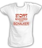  Artdiktat Damen T-Shirt - Stoppt Tierversuche - Nehmt Schalker, Größe XXL, weiß
