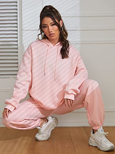 Makemechic Women's Sweatsuit Casual Two Piece Outfits Long Sleeve Drawstring Hoodie Sweatshirts And Sweatpants Jogger Sets Light Pink M #TOP4