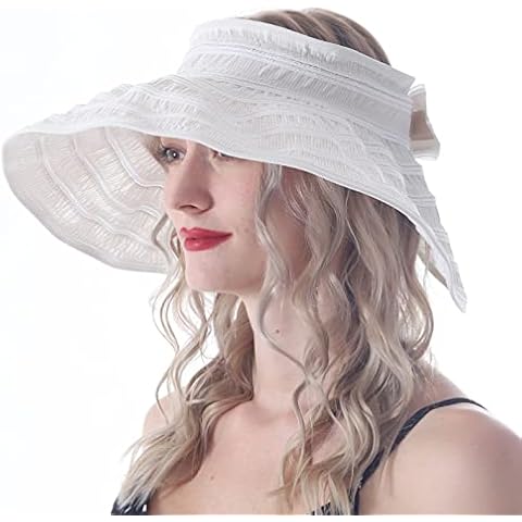 Ruphedy Women Wide Brim Visor Sun Hats Vintage Travel Beach Summer Hat UPF 50+ Adjustable/Foldable (GS014-Off White) Cover