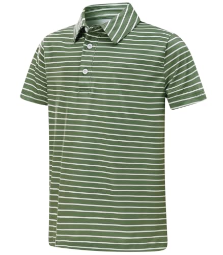 Cuddomper Boy Polo Stripe Shirt Size 13-14 Olive Short Sleeve Golf Top - image 1