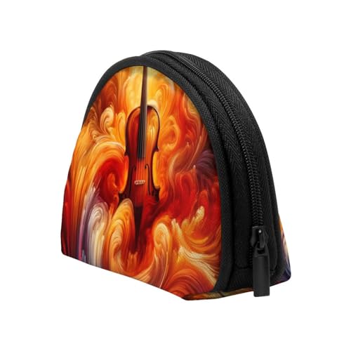 Portable Coin Purse Violin-Swirling-Flames Mini Zippered Money Pouch Card Holder4