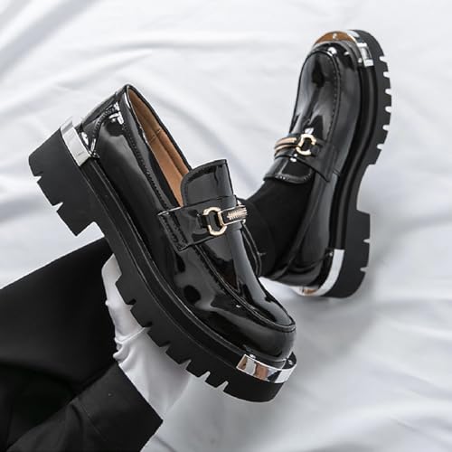 Men's Patent Leather Platform Loafers with Metal Horsebit Detail Fashion Round Head Comfort Non-Slip Lug Sole Slip-On Penny Loafers Business Party Wedding Prom Moccasins Shoes4