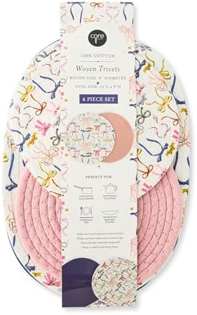 Core Home Round and Oval Woven Cooking Trivet Decorative Countertop Protector 8 Inch Cotton Colorful Bows Set of 4 image 2