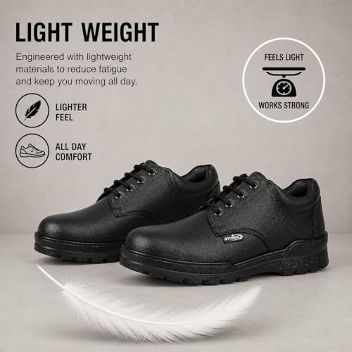 Image of STONIX Derby Safety Shoes Men's for Heavy Duty Steel Toe | Lightweight with TPR Sole | Oil Resistant and Electrical Hazard | Industrial & Construction sites Work,(SIZE-06, BLACK)