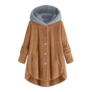 Oversized Fleece Jacket Women Trendy Long Sleeve Button Sherpa Hood Coats Casual Lightweight Cozy Winter Warm Outwear