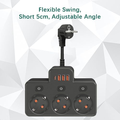 LEHOTPIA Steckdosenleiste mit USB, 3 Fach Mehrfachsteckdose Mit Einzelschalte Mehrfachsteckdose Mit 3 USB & 1 Type-C (5V 2,1A) für Küche Wohnzimmer Schlafzimmer(schwarz) 2