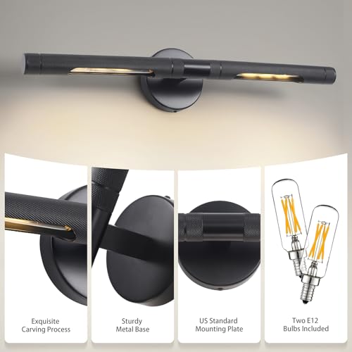 Image of Hardwired Black Picture Light,23.6in Knurled Wall Lights for Pictures,Rotatable 360 Picture Frame Light Modern Gallery Light for Living Room Bathroom Study Room Hallway E12 Bulbs Included