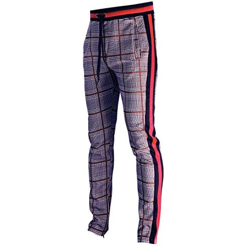 SCREENSHOT-P11957 Mens Hip Hop Premium Slim Fit Track Pants - Athletic Jogger Checker Pattern Color Block Print Bottoms-Red/Pattern-Medium Cover