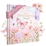 EULENTALER® Freundebuch Kindergarten Mädchen I Von Erzieherinnen gestaltet I Handgemalte Schmetterlingen I Kinderfreundliche Gestaltung I Mit Goldprägung I Freundschaftsbuch Schmetterling