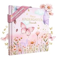 EULENTALER® Freundebuch Kindergarten Mädchen I Von Erzieherinnen gestaltet I Handgemalte Schmetterlingen I Kinderfreundliche Gestaltung I Mit Goldprägung I Freundschaftsbuch Schmetterling
