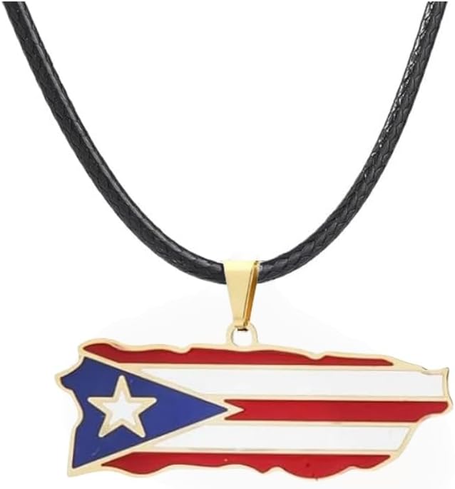 Puerto Rico Flag Pendant Necklace, Puerto Ricans Jewelry Gift for Men Women