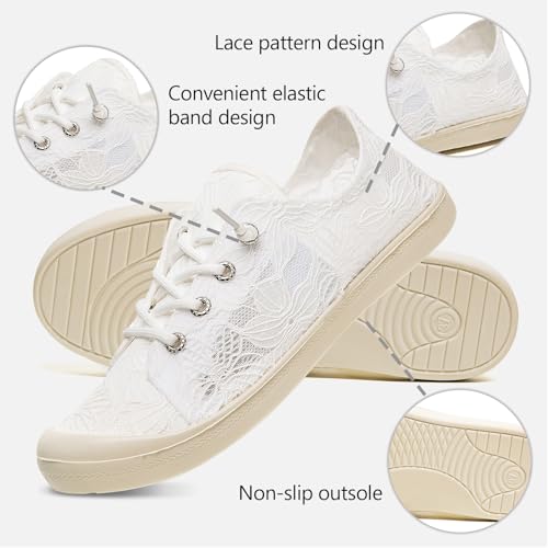Lace Sneakers with Arch Support Insoles, Anti-Slip Rubber Outsole, Anti-Collision Toe, White3