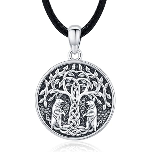 Collier arbre de vie argent 925 amulette ronde viking noeud celtique homme