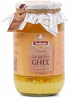Indicow A2 Desi Cow Ghee, Clarified Butter| Grass Fed Cows | (1000ML(33.8oz), Gir Cow Ghee) Grass Fed, Pasture Raised Clarified Butter Fat, Keto, Paleo, Lactose Free, Casein Free, Non-GMO |