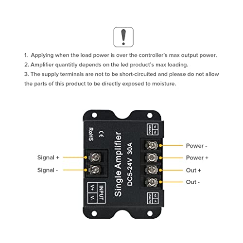 Image of BTF-LIGHTING COB FCOB 2835 3014 3528 5050 1 Channel Signal Amplifier Controller Work with V- V+ Single Color 2Pin LED Strip Suitable for Long Distance Light Projects DC5V DC12V DC24V Max 30A