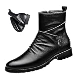 Keilinia Men's Black Leather High-top Dress Ankle Boot,2023 New Fall Winter Fashion Zip Plain Toe Business Casual Short Boots (9.5,Black,9.5)