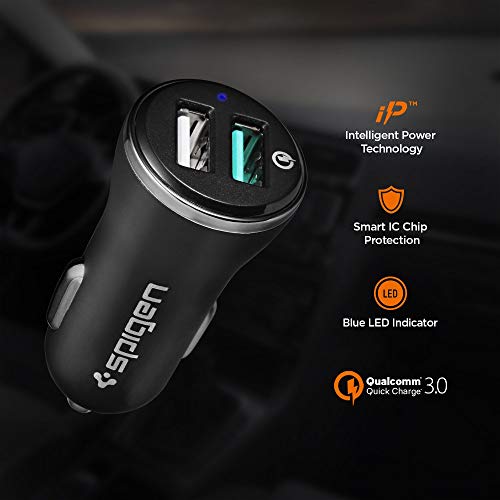 Image of Spigen Total 30w(15w+15w) Car Charger Adapter Dual Port(2 Type-A) for iPhone 17 /16 /15 /14 /13 /12 /11 /X Series, Galaxy S25 /24 /23 & More (F27QC) - Black