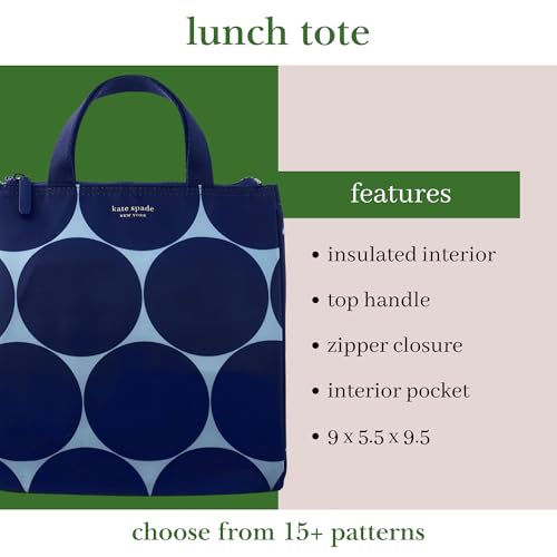 Kate Spade New York, Przenośna miękka torba chłodząca na lunch ze srebrną izolowaną podszewką wewnętrzną i kieszenią do przechowywania, Joy Dot