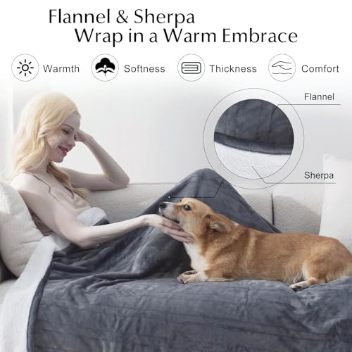 Electric Heated Blanket Full Size, Soft and Cozy Thickened Flannel and Sherpa Electric Blanket for Bed, Automatic Safety System 6 Heating Levels & 10 Hours Auto-Off, 72"x84" London Grey