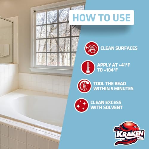 Image of Kraken Bond Premium Kitchen and Bathroom Silicone Caulk Clear - (12x10.1 fl.oz) RTV Clear Silicone Sealant Waterproof for Kitchen, Bathroom, Shower, Sink, Anti Shrink 100% Silicone Caulking | 12 Pack