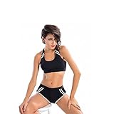Yvonnelee Damen Sportliches Bikini Set Bademode mit Push Up Oberteil und Hotpants Neckholder Bügel Schalen M