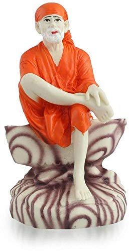 Sawan Shopping Mart White Polyresin Shinning Look Sai Baba Idol/Statue for Car Dashboard, Puja (4 inch/9 cm, White)