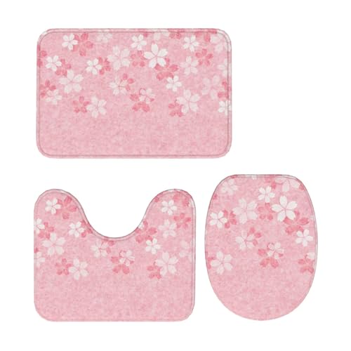 トイレマット 春 さくら 桜柄 サクラ 和柄 和風 3点セット 足元マット 便座カバー マットフタカバー U型 O型 トイレ兼用 滑り止め おしゃれ バスマット 洗える 浴室 玄関 家庭用 ホテル用