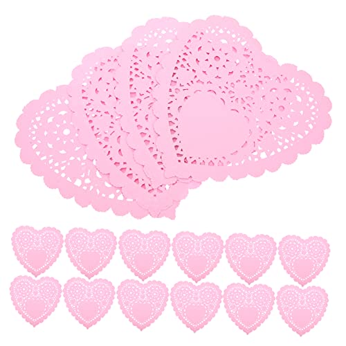 SOLUSTRE Valentine's Day Heart Table Towel 100pcs Paper Doilies Coasters Drinks Heart Coaster Holder Decorations Set