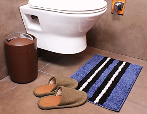 Image of Flooring India Co Bath Mat Super Soft, Anti Slip Stripe Mats (Blue, 38x58 cm) Pack of 1