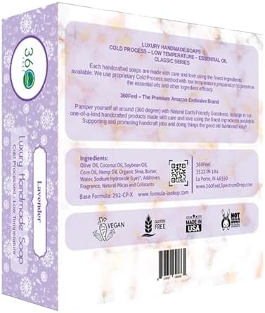 360Feel Lavender Soap -5oz Castile Handmade Soap bar - Lavender floral fragrance - Pure Lavender Essential Oil Natural Soaps- Great as Anniversary Wedding Gifts Christmas stocking stuffer
