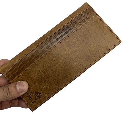 Genuine Leather Long Bifold Checkbook Cover Wallet Multi Card Pocket Holder USA Series (Tan)3